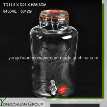 8L Big Clear Cone Glass Jar et couvercle en verre avec / sans plat métallique Clip Jar avec robinet